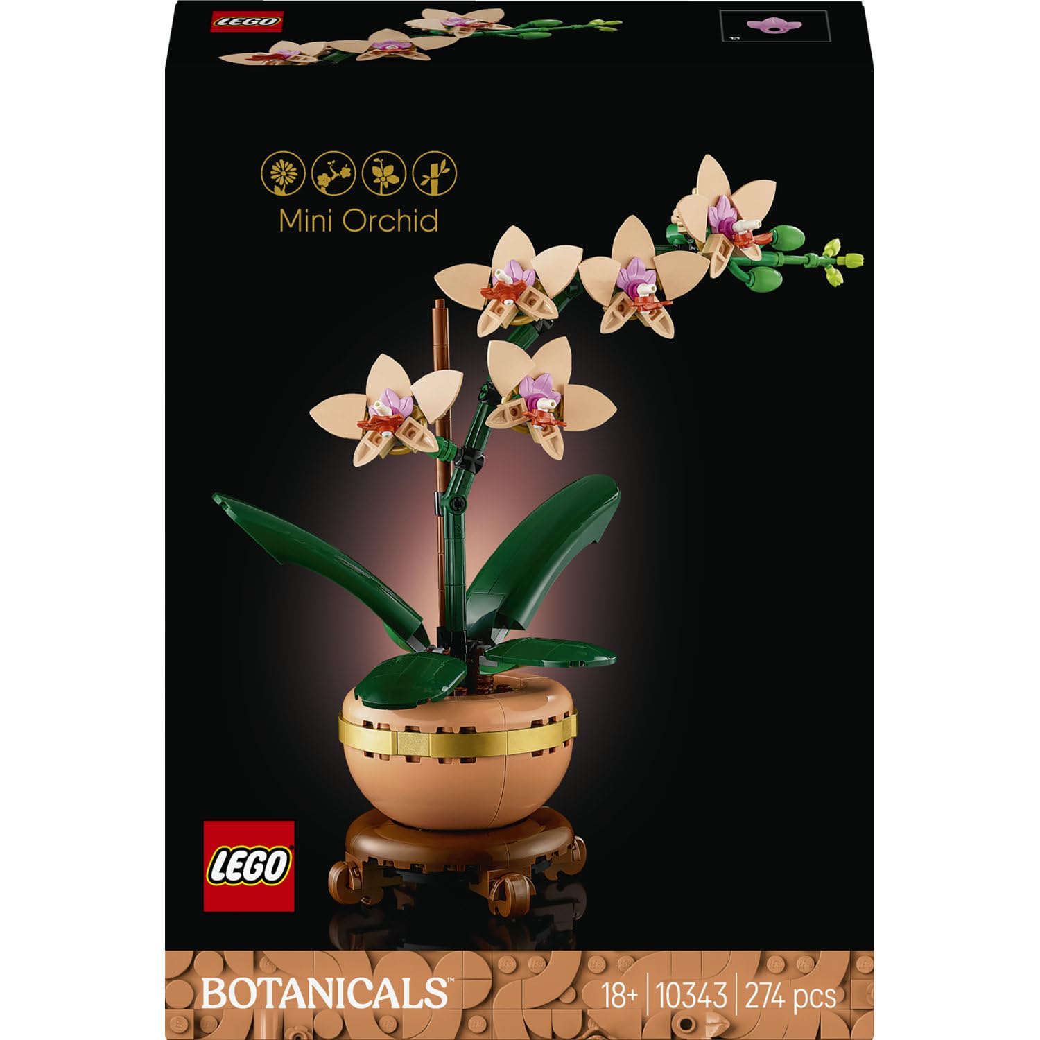 LEGO Botanicals Mini Orchid 10343 | Set for Adults, Artificial Indoor Plant with Terracotta Style Pot, Artificial Flowers, DIY Home Decor, Gift Idea, 274 Pieces