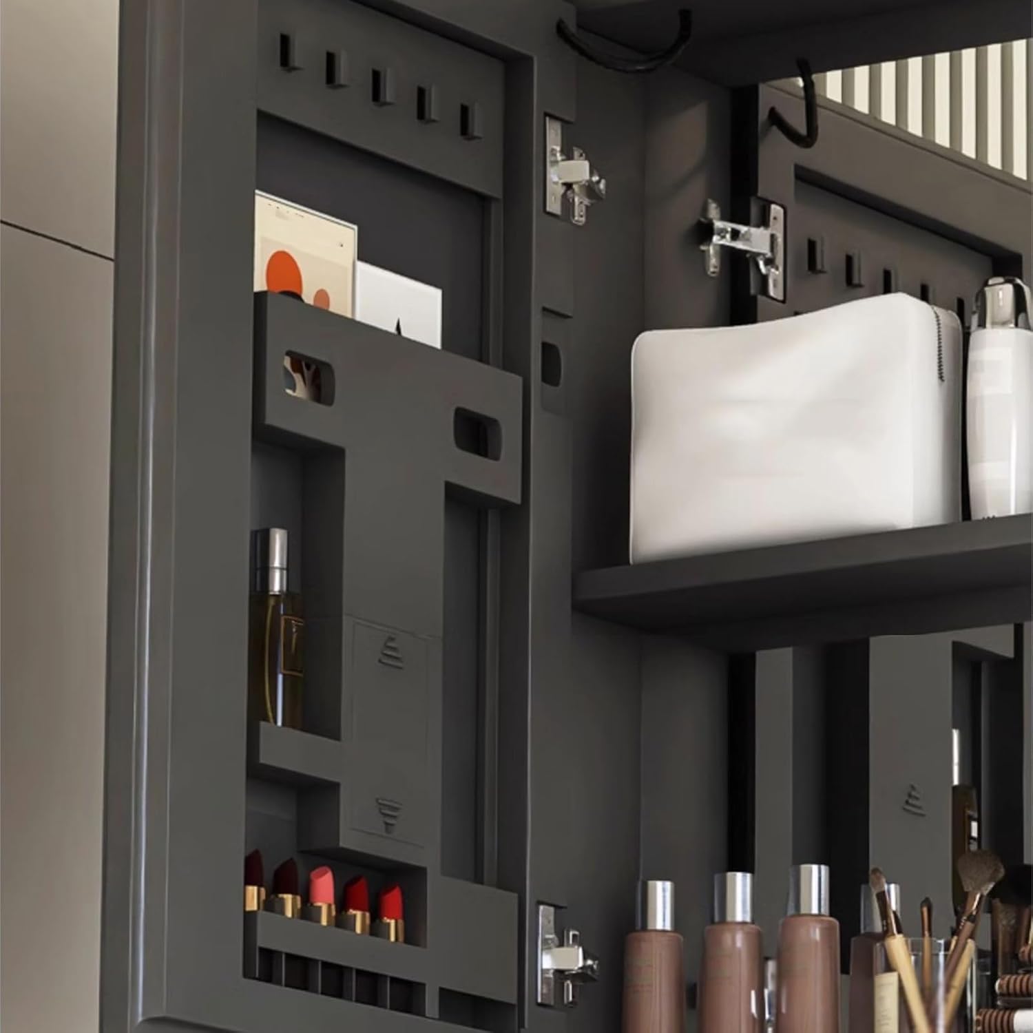 Dual Touch Smart Bathroom Mirror Cabinet Bathroom Mirror Cabinet Aluminum Single Door Mirror Cabinet LED Light Cabinet 1 Key Defogging Beauty Mirror Cabinet Large Storage Space(White,60cm)