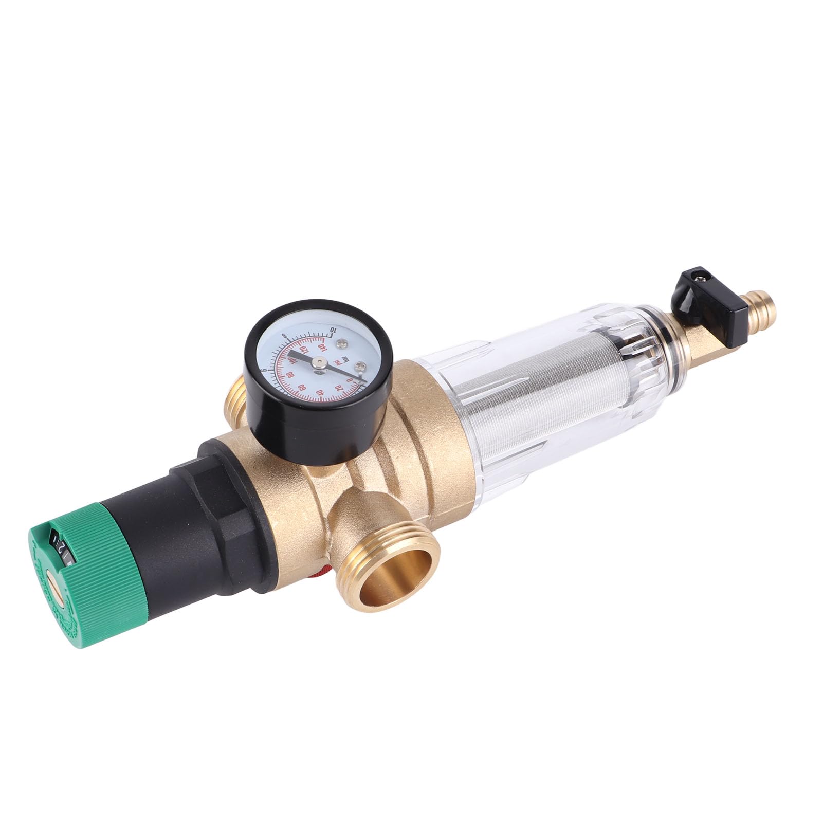 Riduttore di pressione dell’acqua in ottone con manometro, regolatore di pressione dell’acqua per l’impianto idraulico domestico, filtro in acciaio inossidabile da 40 micron,