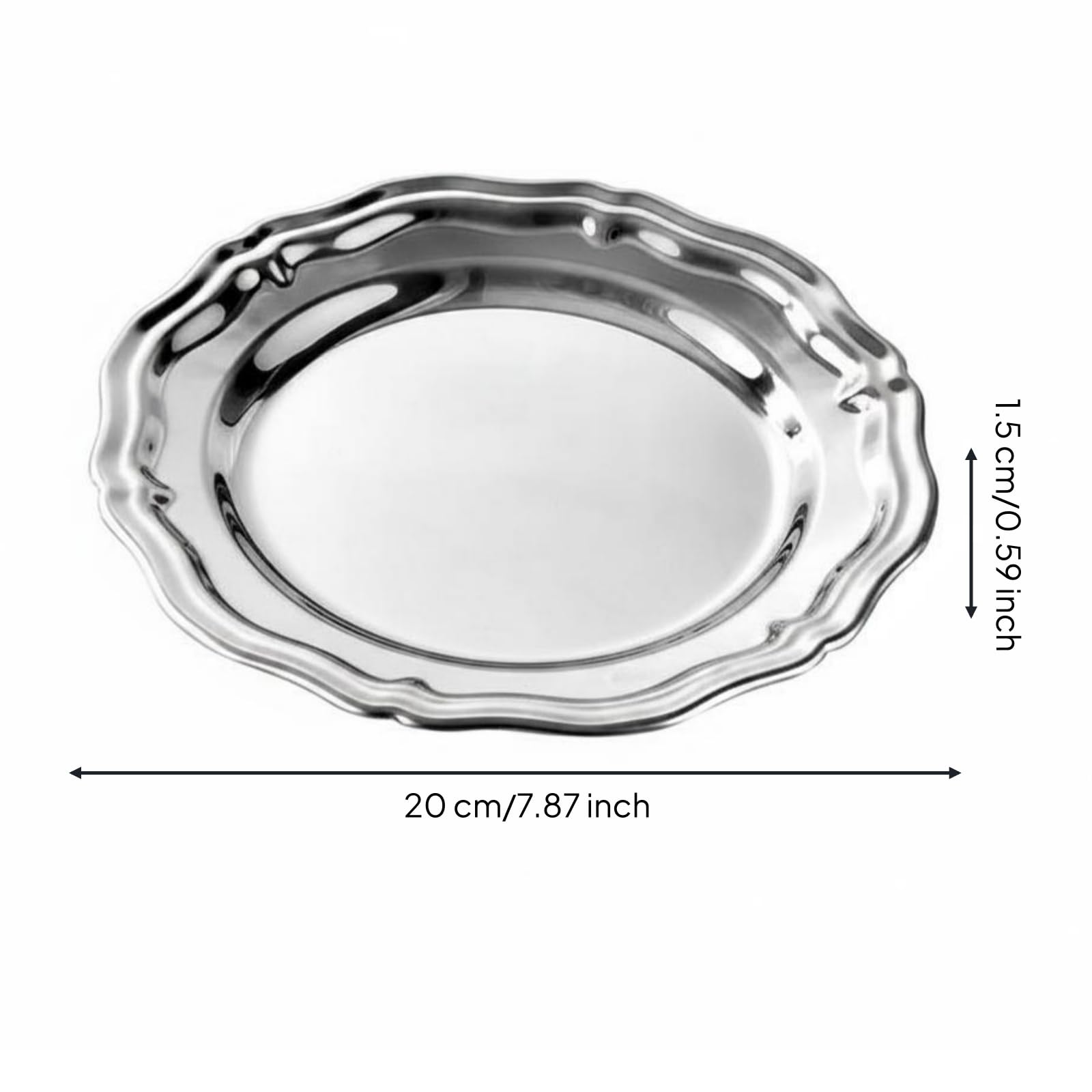 Milageto Fuente de Postres Bandeja Redonda Plato de Servir para Dulces de Acero Inoxidable 304 con Reborde Elevado y Adecuada para, Grande