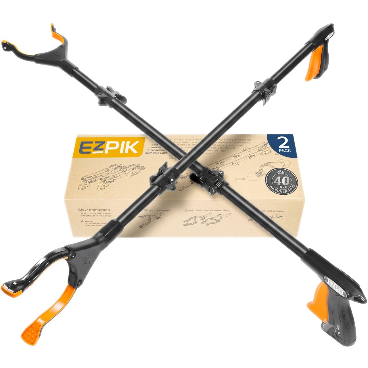 Ezpik Black 40" Flexible Grabber Pickup Gadgets For Disabled People - Trash & Rubbish Picker Gripper Foldable Litter Grabbers For Adults Pick Up Tool - Litter Picking Living Aids For Elderly 40 Inches 2Pack