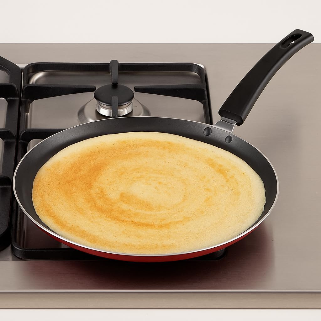 SHRIYA Nonstick Dosa Pan 2.6 mm Flat Tawa for Crispy Dosa, Roti & Crepes Gas Stove Compatible Heavy Gauge Aluminum Tawa with Cool-Touch Handle Non Stick Cookware (275mm)