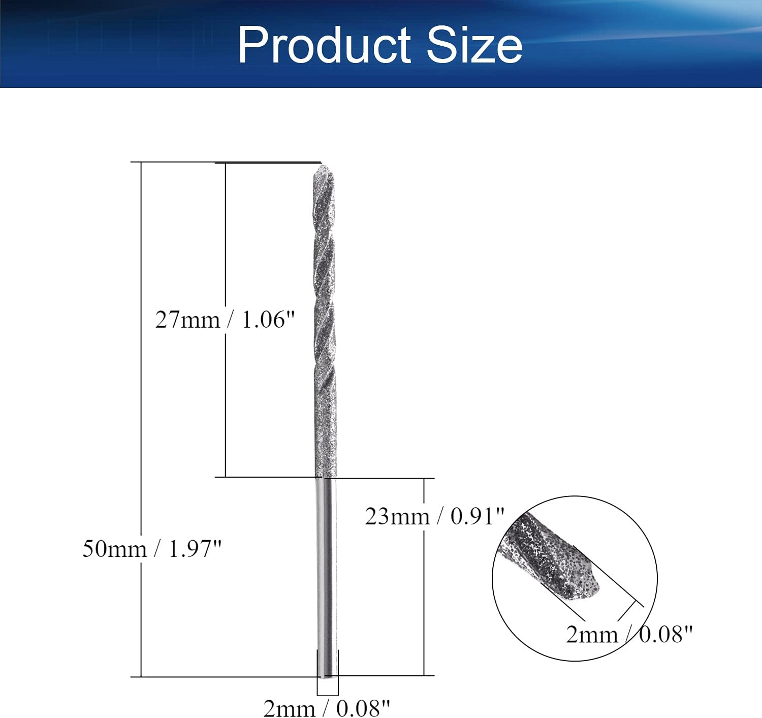 Auniwaig 2mm Diamond Twist Drill Bits High Speed Steel HSS for Glass Sea Shells Stone 5 Pcs