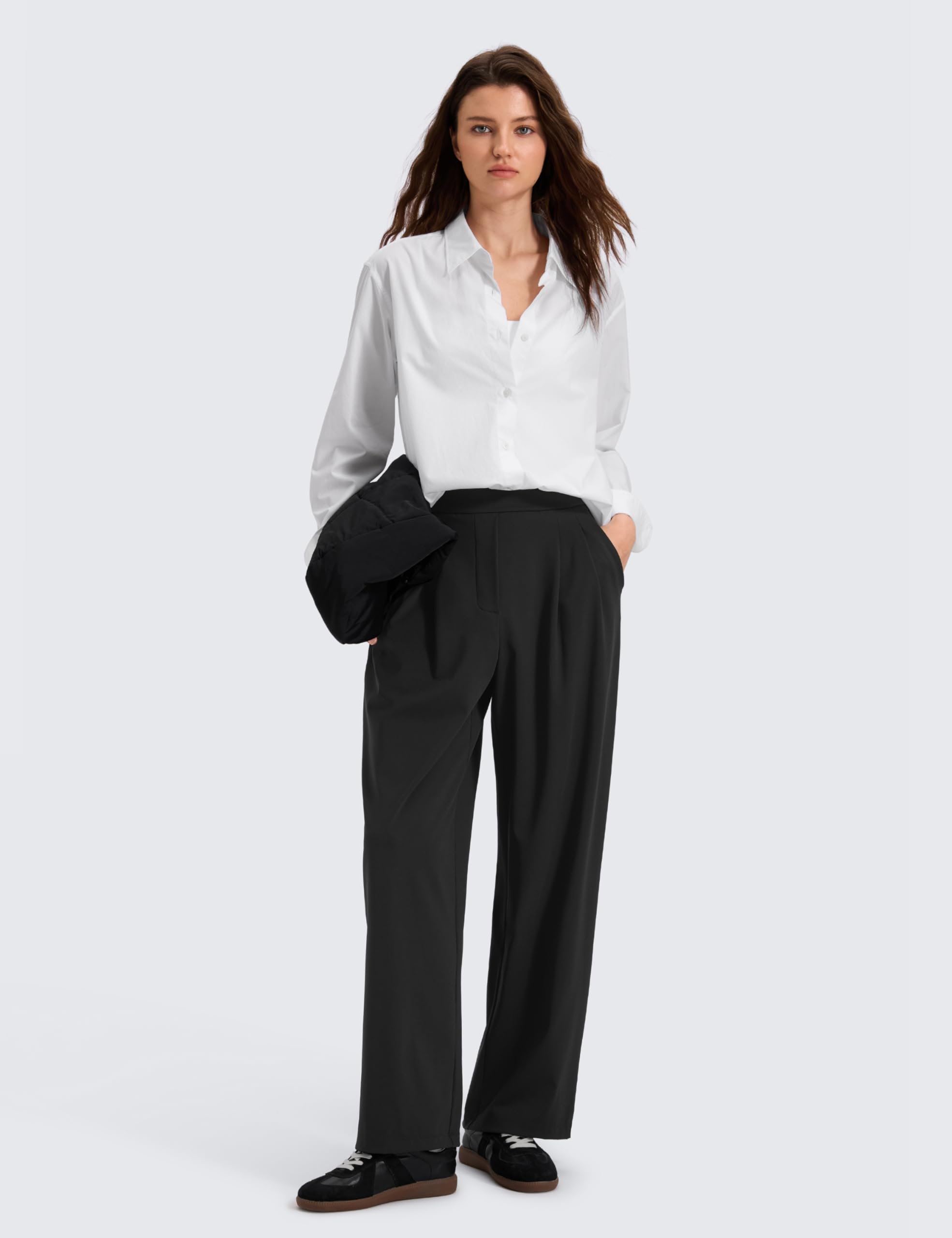 CRZ YOGA 4-Way Stretch Gamba Larga da Lavoro 75cm | Casual, Anti-piega, Pince Anteriori, Coulisse Interna, Tasche, Pantaloni per Donna