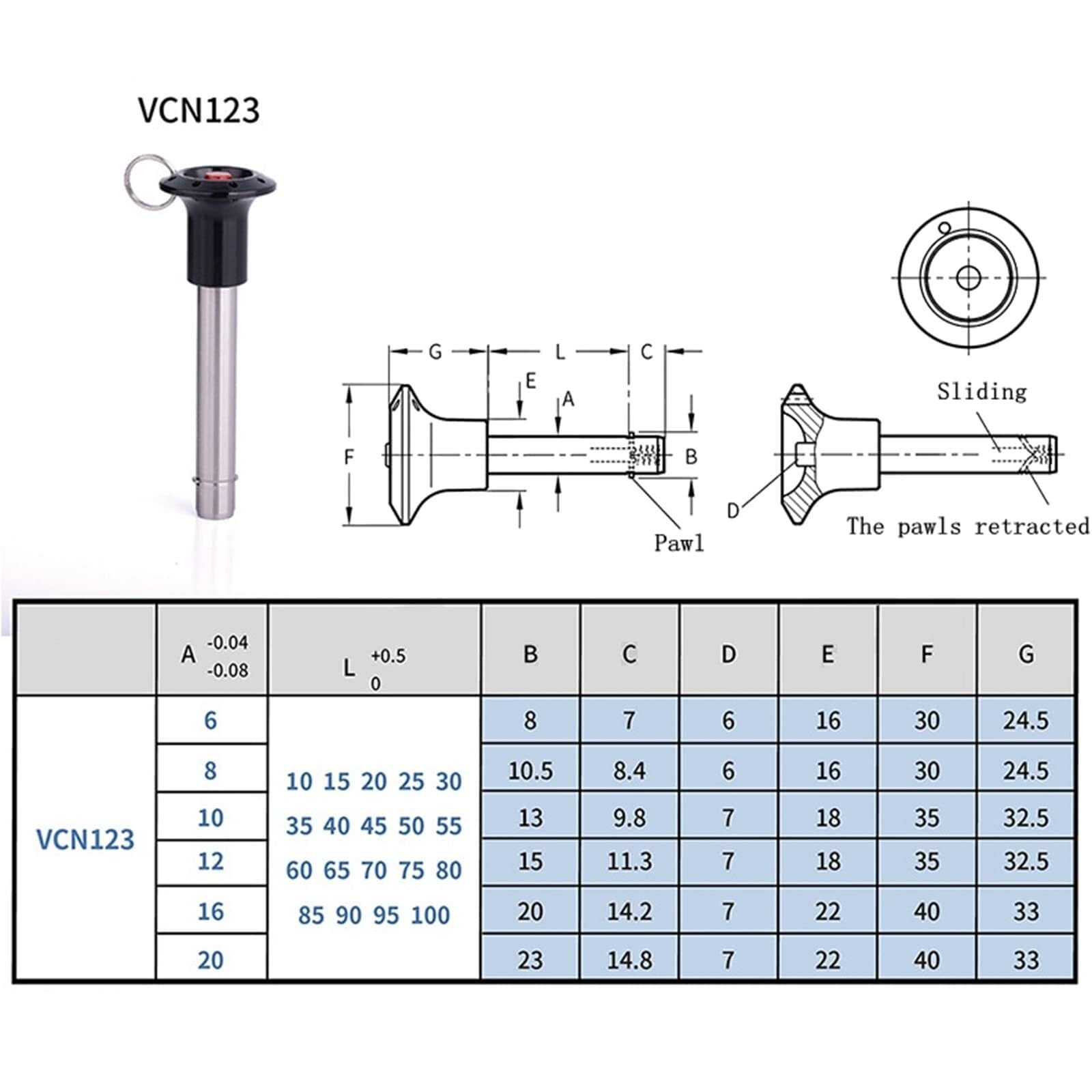 Perni a sgancio rapido, 1 pz VCN123 Diametro 12 mm Perno a sgancio rapido in acciaio inossidabile, perno a sfera bloccato con nottolini(VCN123 12 50mm)