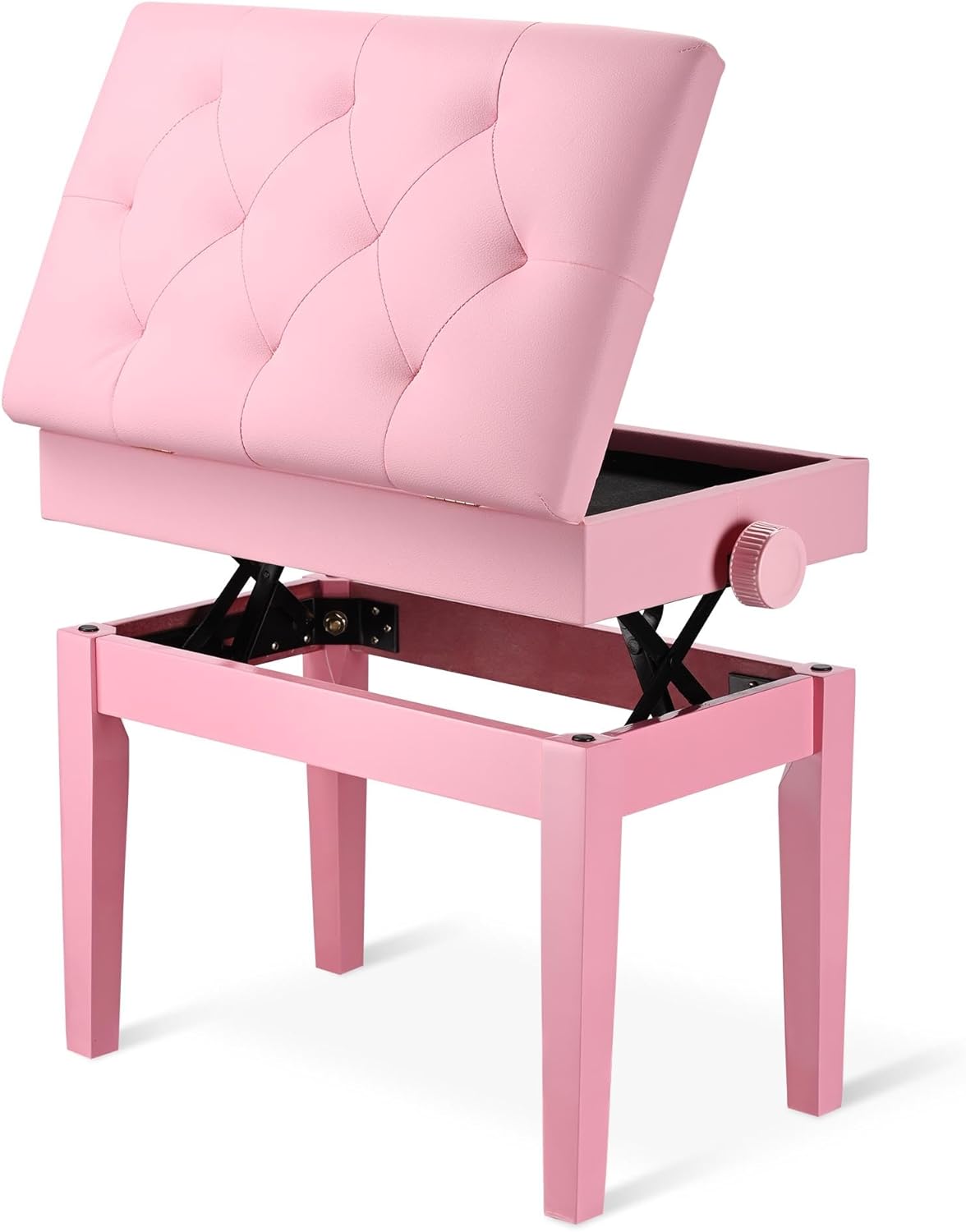 AW Adjustable Piano Bench with Storage Pink Wooden Keyboard Stool Seat Leather Cushion Paino Chair for Piano Shop Music School Studio Capacity 400lbs