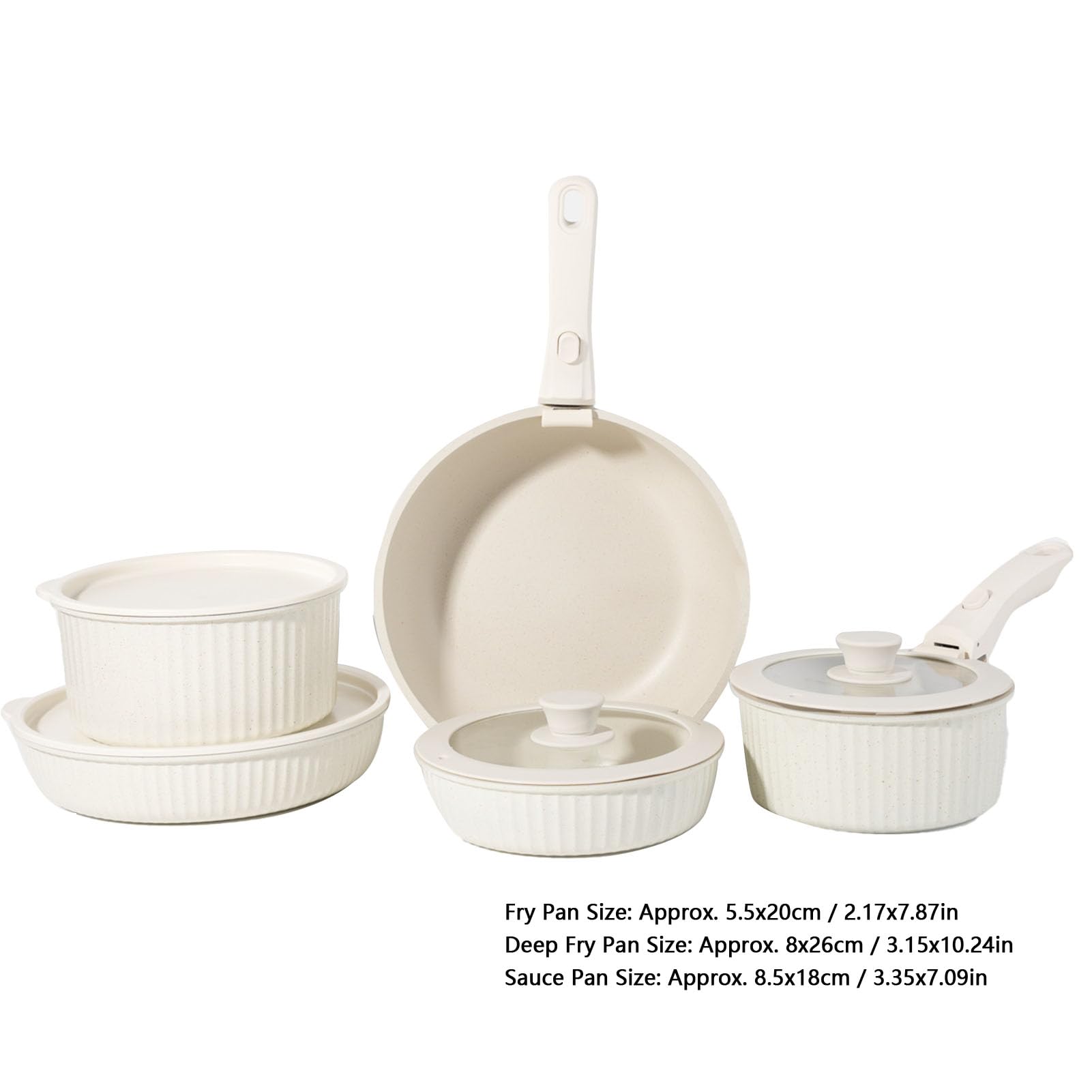 Haofy Set di Pentole e Padelle, Set di Pentole Antiaderenti a Induzione in Acciaio Inossidabile in Alluminio, Manico Staccabile per Fritture Al Forno, Cotture Bollenti, Piani Cottura da