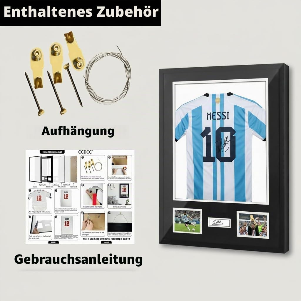 Trikotrahmen 60x80 cm, 3D Objektrahmen für Fußballtrikot, Trikot Bilderrahmen aus Aluminium, Deep Frame Bilderrahmen für Trikot, geeignet für Fußball-, Rugby- & Bandshirts