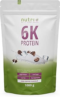 Visuel du produit : Nutri + 6K Poudre de protéines végétaliennes- Café glacé - sachet de 1 kg - avec de la caféine - sans lactose, whey ou caséine - idéal pour la musculation