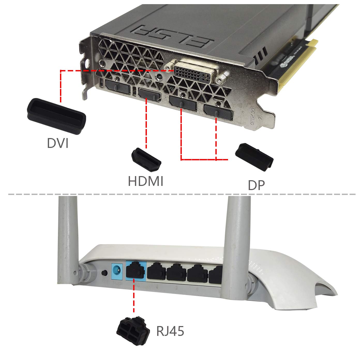 Anti-Staub-Stecker, Silikonkappe, Computeranschlussabdeckung, PC-Schnittstelle, Stopper, Steckdosenschutz-Set, Schwarz (Schwarz 61)