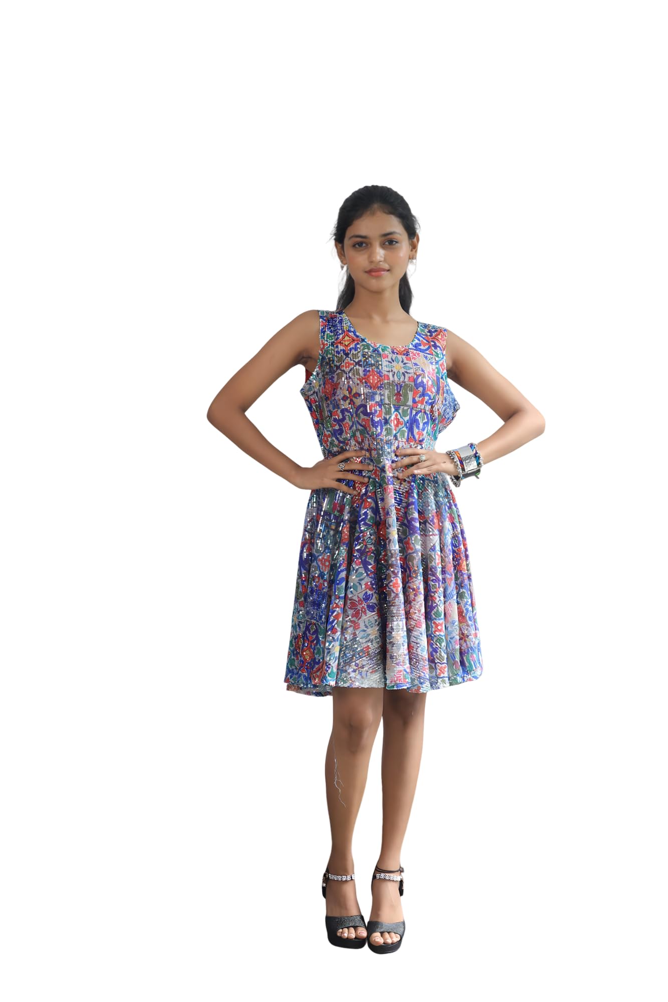 Ravi Rajoria Short Lycra Sequance Dress for Women Free Size Printed007-image-38
