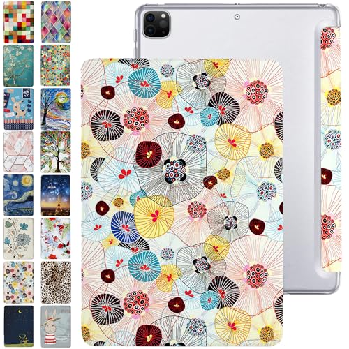 Image of DuraSafe Cases for iPad PRO 12.9 Inch 4th [ Pro 12.9 4 Generation 2020 ] A2229 A2069 MY3K2HN /A MY3J2HN /A MY2H2HN /A MY2J2HN /A Trifold Printed PC Lightweight Protective Clear Back Cover - Yarn Flowers