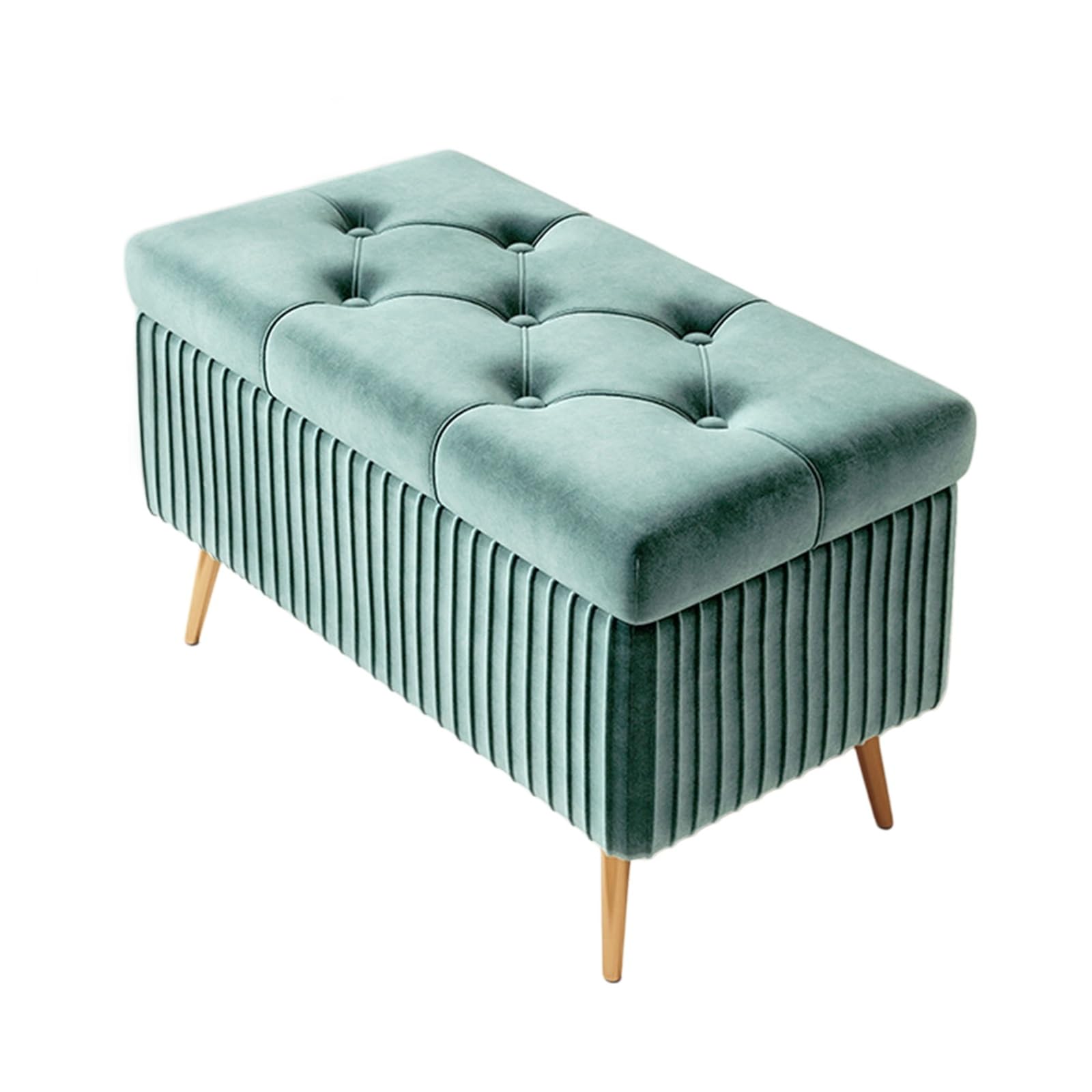 Banc ottoman capitonné bleu sarcelle clair de 80 cm, repose-pieds touffeté pour salon, chambre à coucher, entrée – Élégant tabouret de rangement pour extrémité de lit (150 kg)