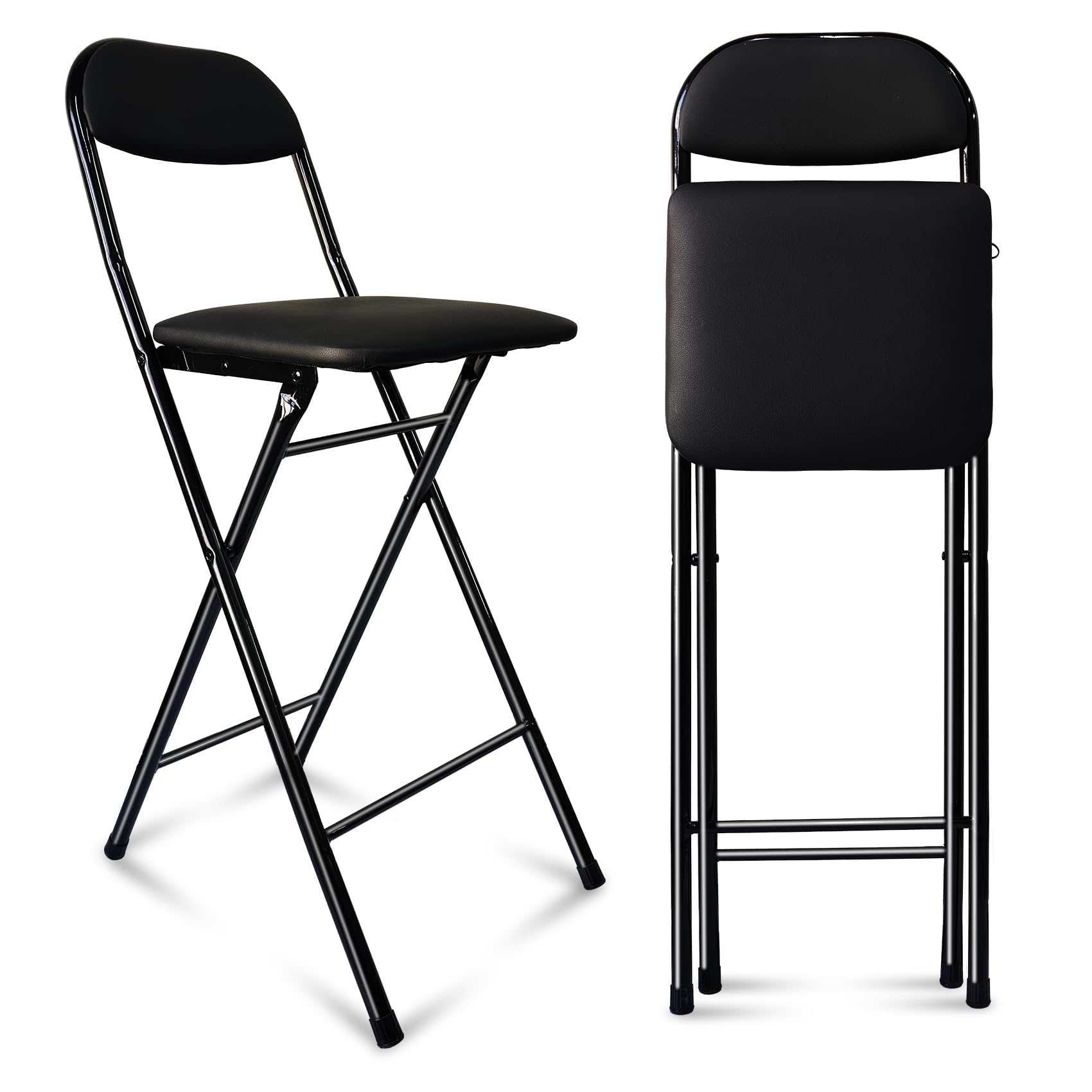 (similar) UWEAR Folding Bar Stool,Foldable Chair with Back Tall Folding Chair Leather Padded Counter Height Foldable Stool Collapsible Stools for Adults Kitchen Island Guitar Shop Cafe, Black (1 PCS, 27.5 in)
