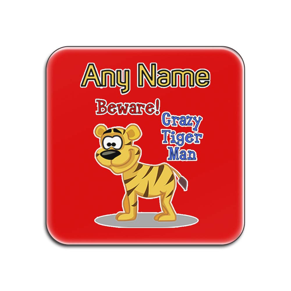 Sous-verres personnalisables Crazy Tiger Man, le cadeau rouge carré idéal pour une crémaillère