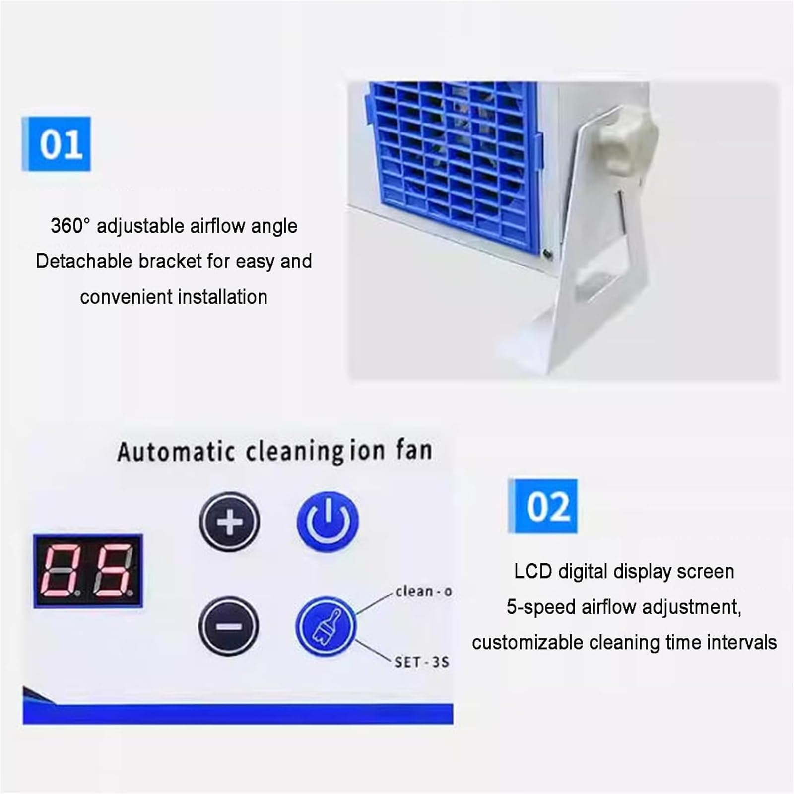 Soplador de Aire ionizante, eliminador de estática, Ventilador ionizador antiestático, Volumen de Aire Ajustable de 10 a 120 CFM, instalación en Pared o sobremesa para impresión y Embalaje.