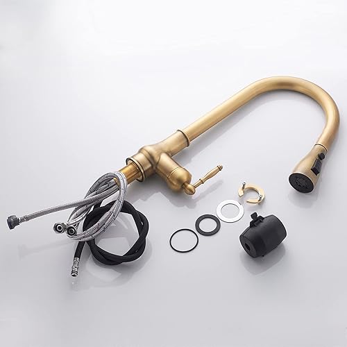 Miniatura 9 de MOGFCT Grifo de cocina de bronce antiguo de latón vintage, con rociador desplegable