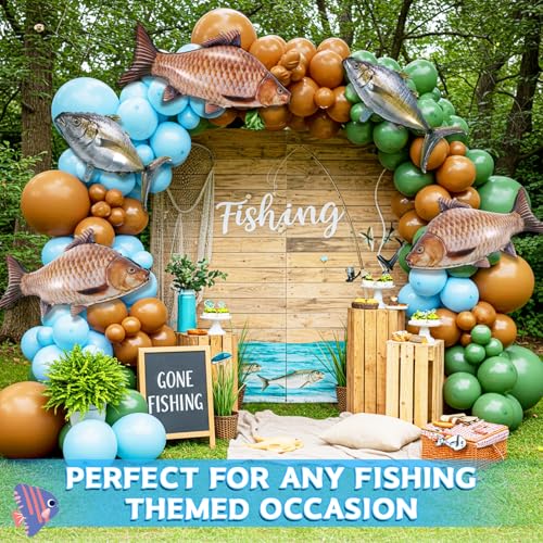 Image of 6 Pcs Fish Balloons, Gone Fishing Party Decorations, Ofishally One Birthday Supplies, Realistic Carp Tuna Foil Balloons for Let's Go Fisherman Theme Baby Shower Party Decor