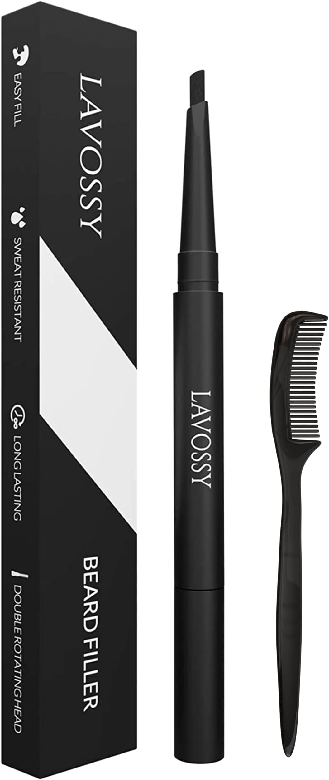 Beard Pencil - DARK BROWN - Long Lasting and Easy to Use Beard Pen with Blending Brush for Sleek & Natural Look, Water/Sweat Proof