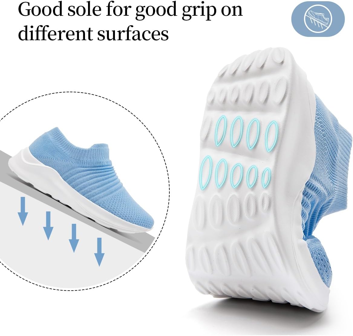 Womens Walking Slip on Shoes Gym Fitness Tennis Travel Fashion Running Lightweight Comfortable Breathable Refreshing Sneakers Black Size 6 Light Blue Size 8 - Image 4