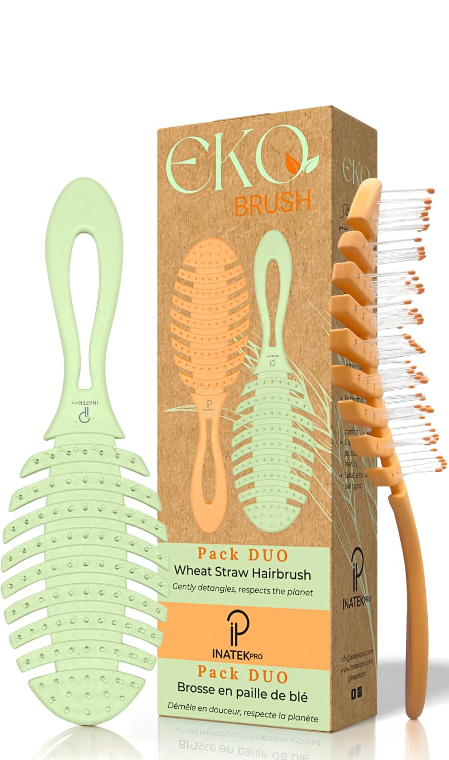 INATEKPRO 2 Pack Detangle Hair Brush Women, Green & Orange