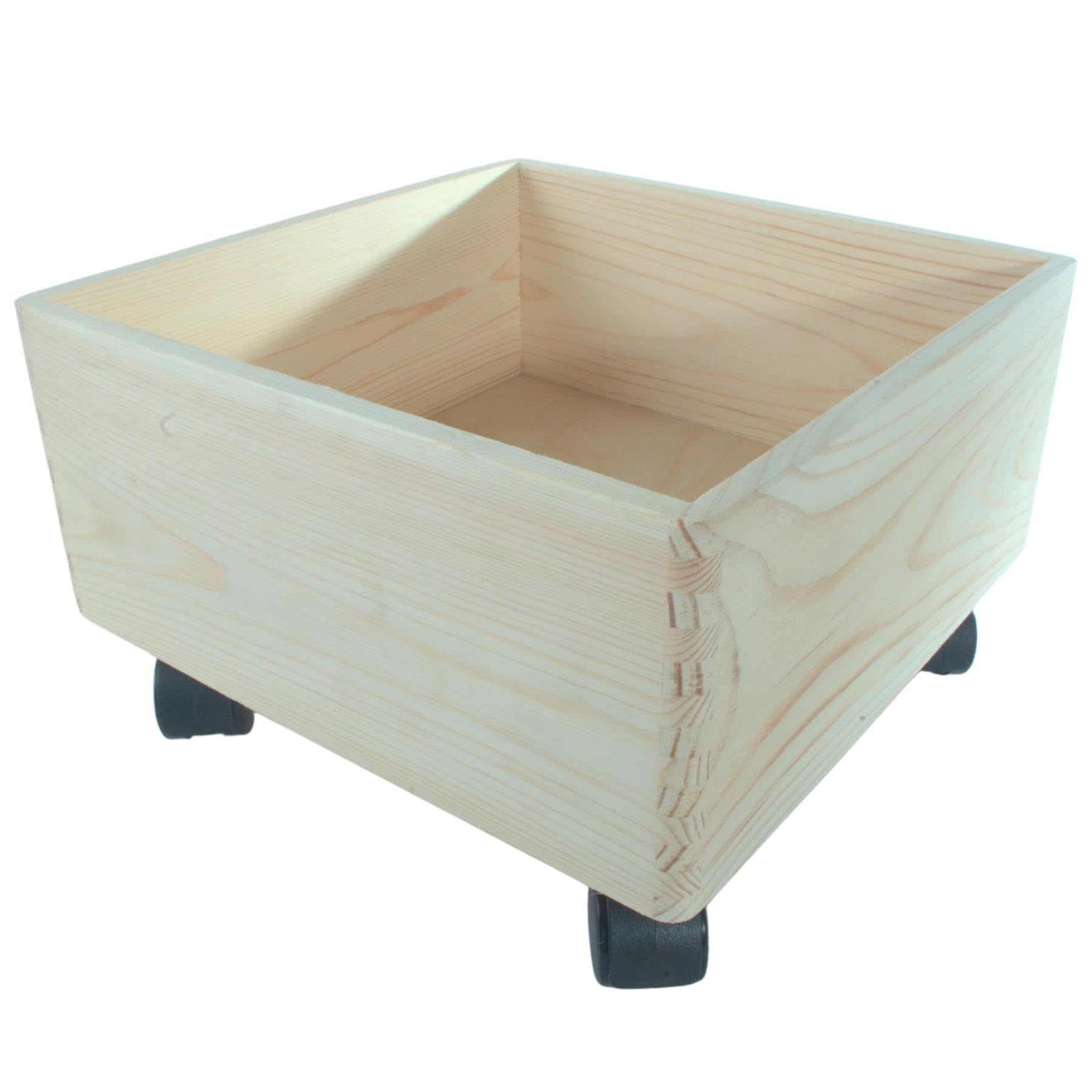 Woodeedoo Wheeled Square Wooden Crate Stackable Open Box Unfinished Pine Organiser Crafts Toys Pantry Diy Storage 30X30X19 Cm from B&Q