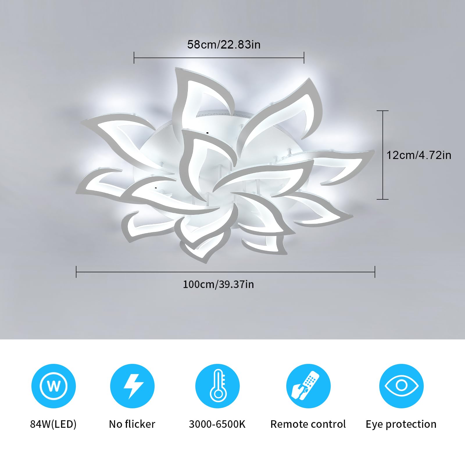 Goeco Lamparas de Techo LED Regulable, 84W Ø 96 CM Plafon LED Techo Forma de Floral con Mando a Distancia 3000K-6500K 14 Pétalos Lámpara de Araña Para Salon Dormitorio, Blanco