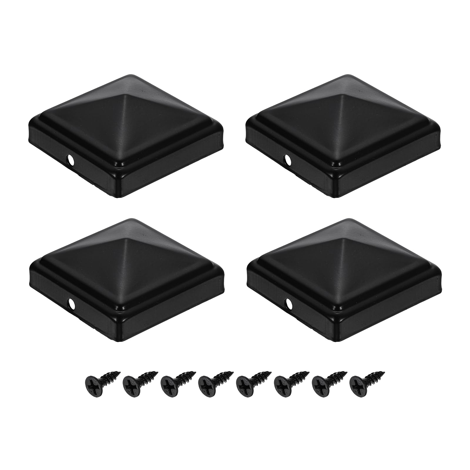sourcing map 4Pcs Fence Post Caps, 60mm/2.36-inch Square Column Cap, Waterproof Iron Pyramid Post Cap Cover with Screws Fit for Metal Wood Fence Deck Mailbox Patio, Black — image 1