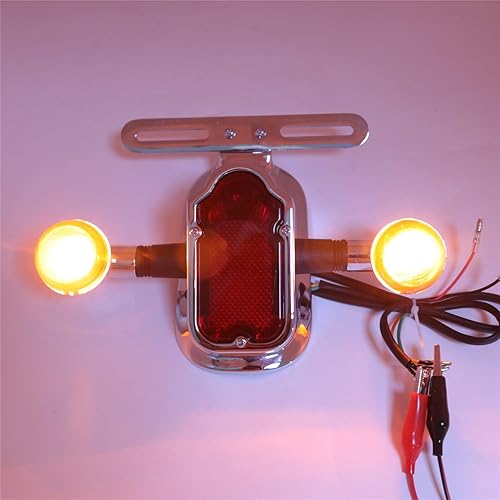 Miniatura 5 de HTTMT - Cola de freno de lápida de metal cromado humo de motocicleta con señal ligera compatible con bicicleta de motocicleta gemela grande PN