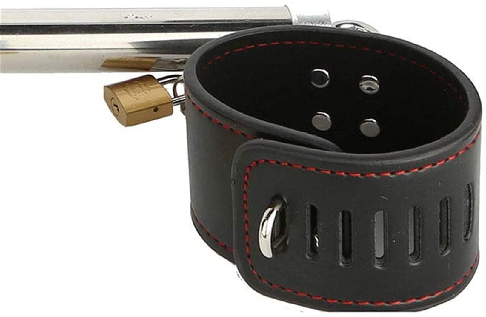 Extrem Bondage Set Spreizstange mit Verstellbar Leder Handfesseln/Handschellen und Fußfesseln Edelstahl Restraint/Fesselset System für Paare Fetisch Slave Sexspielzeug