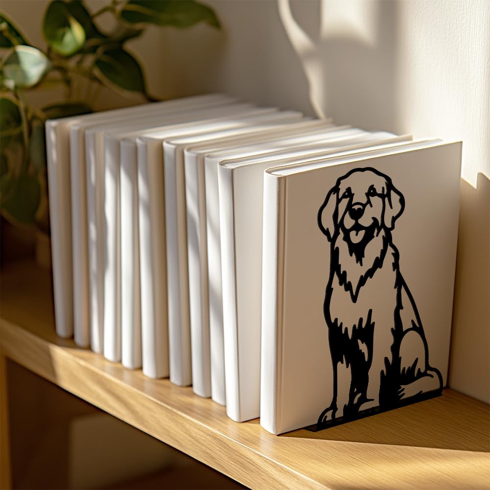 Peacoblue Lot de 2 Serre-Livres Métal Golden Retriever Décoratif