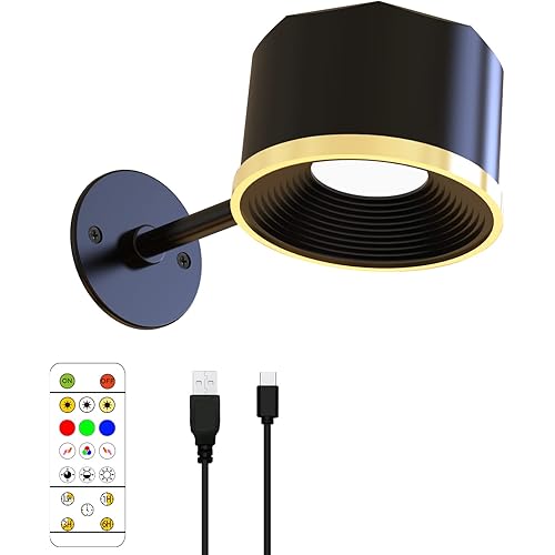 TINTINDOC RGB Wireless Led Wall Sconce Light Picture Painting Light with Remote Stick on Wall , Rechargeable Battery Wall Light Sconce 360°Angle Adjustable ,Led Wall Mounted Reading Light