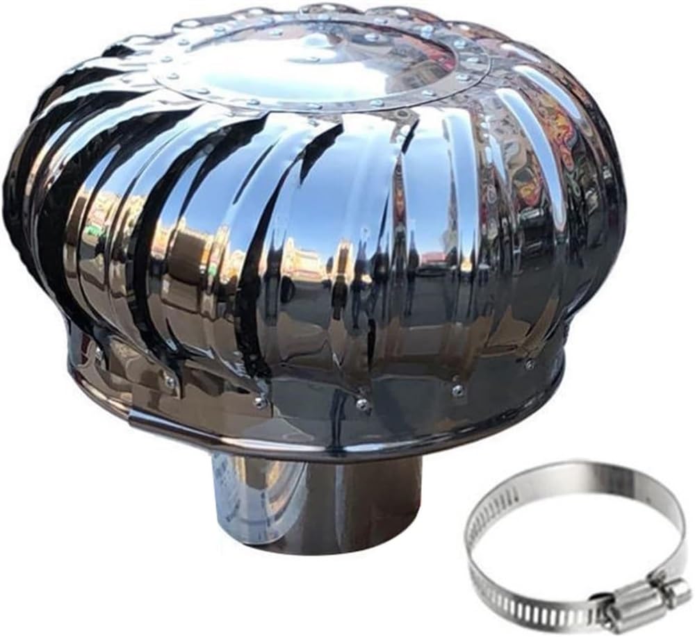 Chimney Cowl， Roof Turbine for Metal & Houses, Non Power Roofing Ventilation Cap Round(160mm/6.3 in)