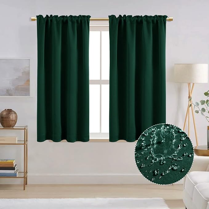 Hunter Green Curtains for Bedroom 48 Inch Length 2 Panels
