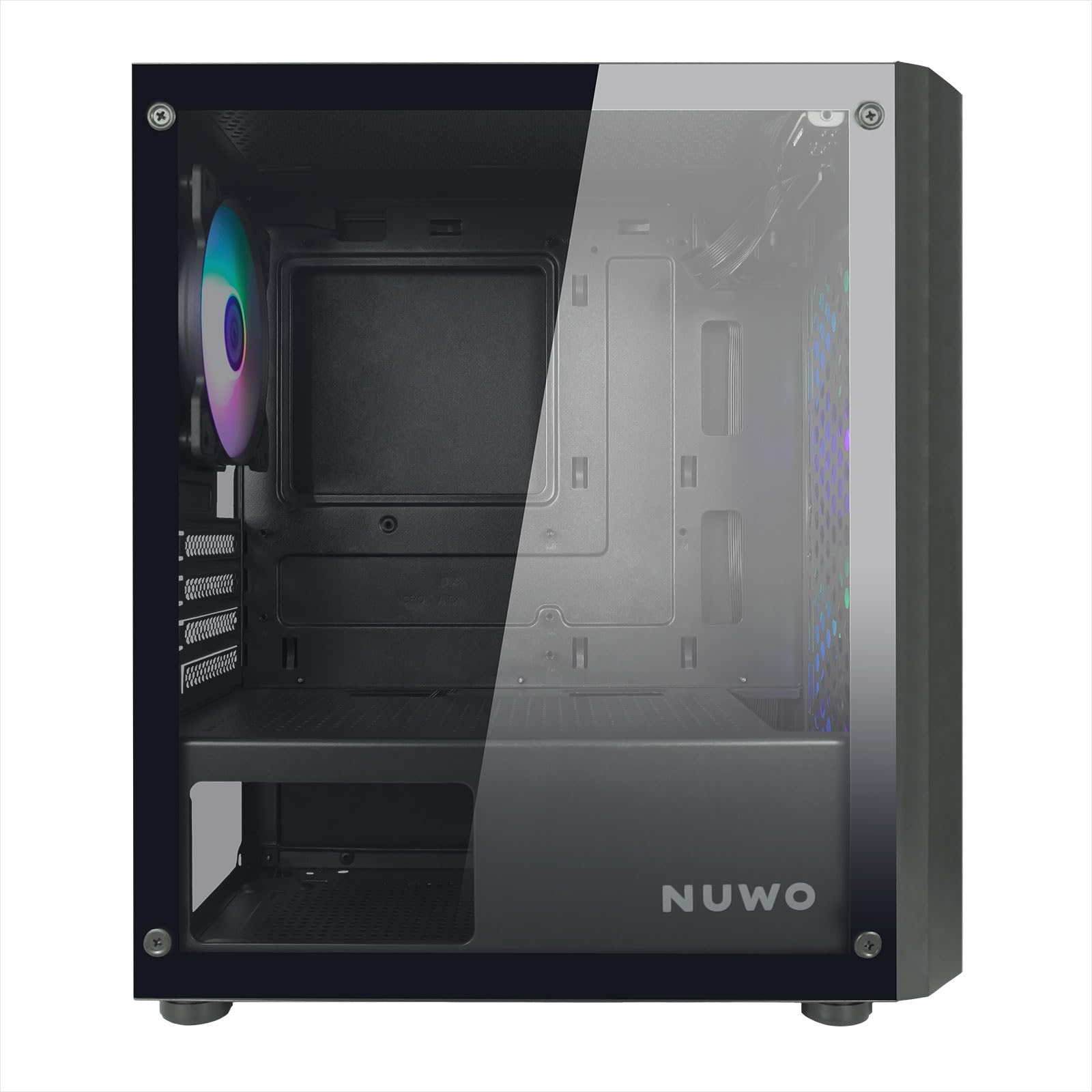 Nuwo Blitz R26 Nero Case Micro-ATX per PC Desktop Office Gaming Mini Tower 0.50MM SPCC 3 Ventole LED FRGB Illuminazione Arcobaleno Fissa Pannello Laterale in Vetro Temperato (AxPxL: 390x346x200 mm)