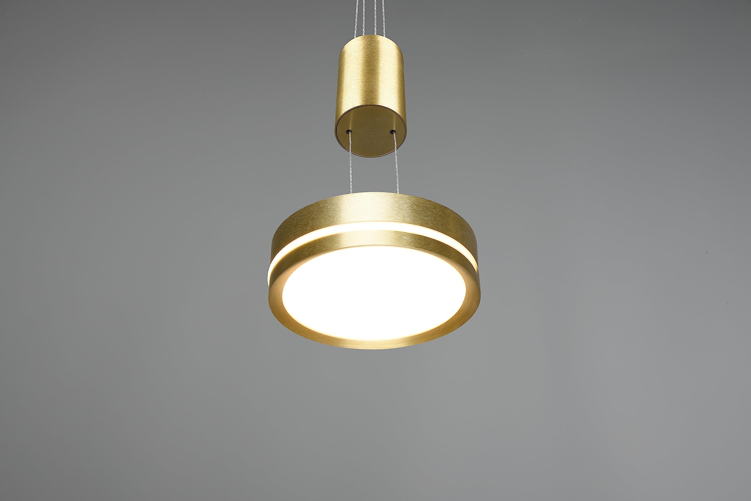 Trio, Zawieszenie, Franklin w tym. 1 x LED, SMD,9,0 W, 3000K,1050 Lm. Plastik, Biały, Korpus: Aluminium, Matowy mosiądz Ø:14,0cm, H:150,0cm