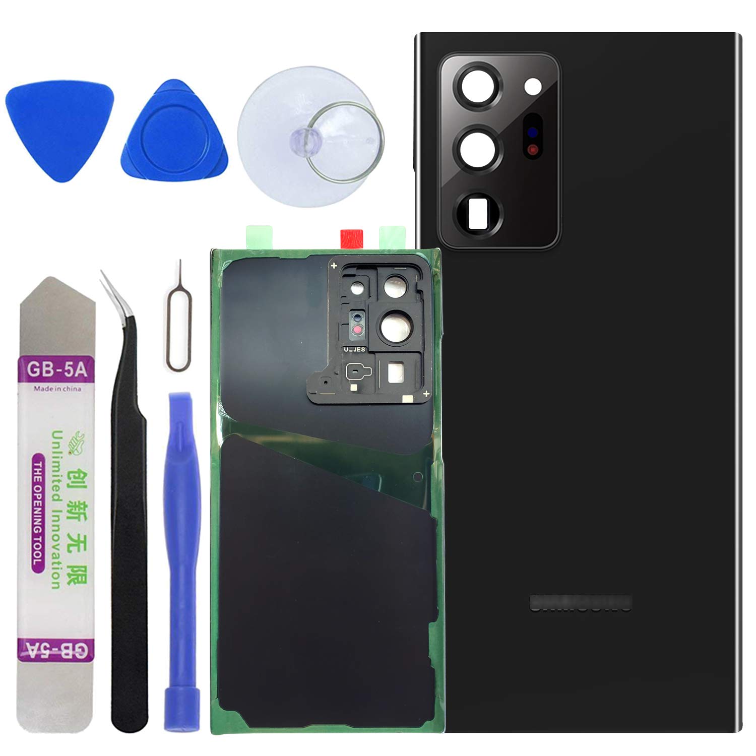 LUVSS Back Glass for Samsung Galaxy Note 20 Ultra 5G SM-N986 N985U Rear Glass Panel Cover Door Housing + Camera Lens Replacement + Repair Manual DIY Tools Kit (Mystic Black)
