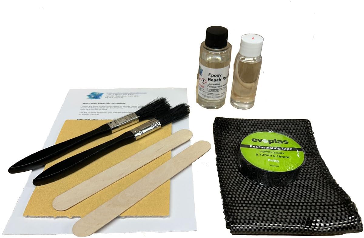 Carbon Fibre Repair Kit - Carbon Cloth Tape & Epoxy Resin - Upgraded MK1