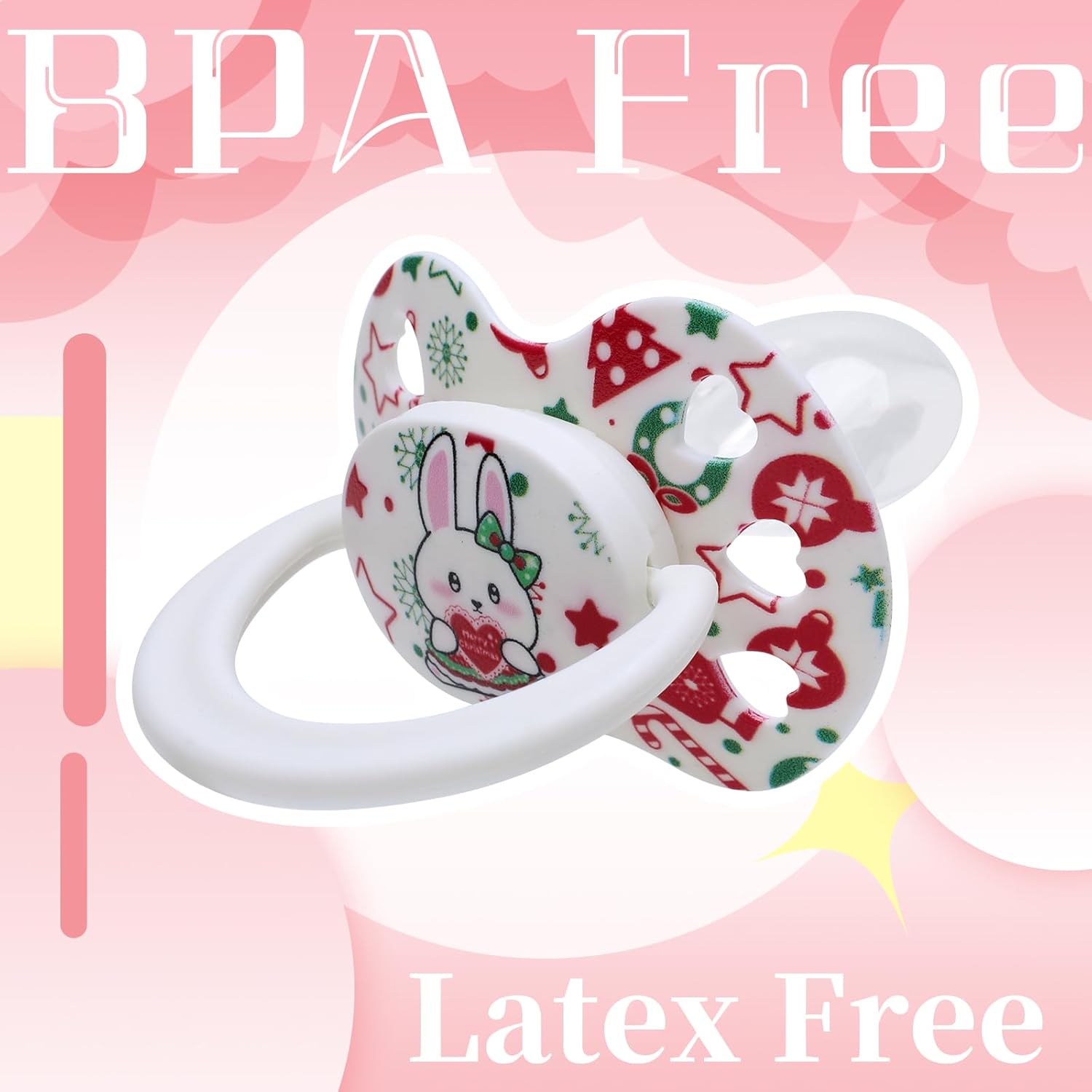 Cute Adult Pacifier for Anxiety Relief: Bigshield Soft Silicone Bunny Paci for Littles - Stress Relief Heart Shaped Binky for Autism Gift White - Image 2