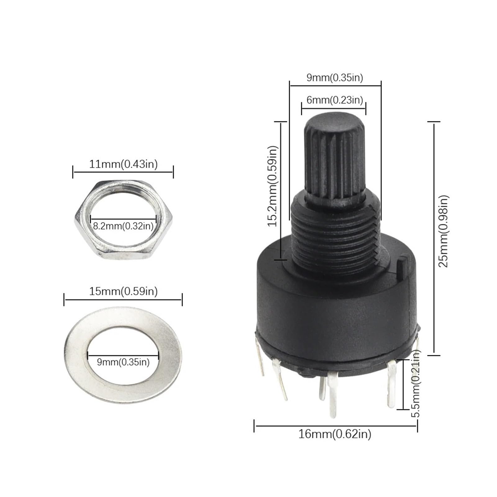 10 szt. RS16 plastikowy 16 mm 2-biegunowy 3 4-pozycyjny 1-biegunowy 5 6 8-pozycyjny uchwyt długość 15 mm wałek z przełącznikiem (2 bieguny 4)