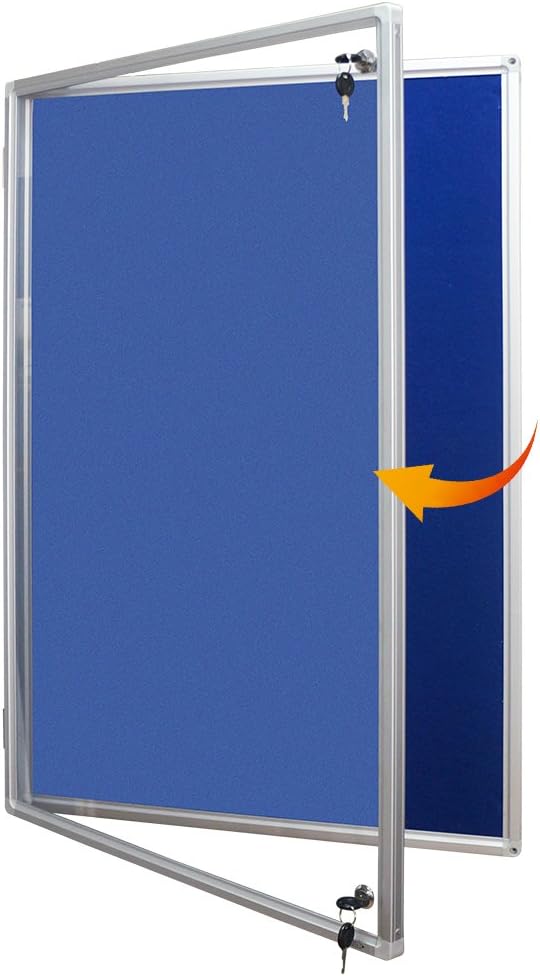 Xiwode Tamperproof Lockable Notice Board with Aluminium Framed, Blue Fabric