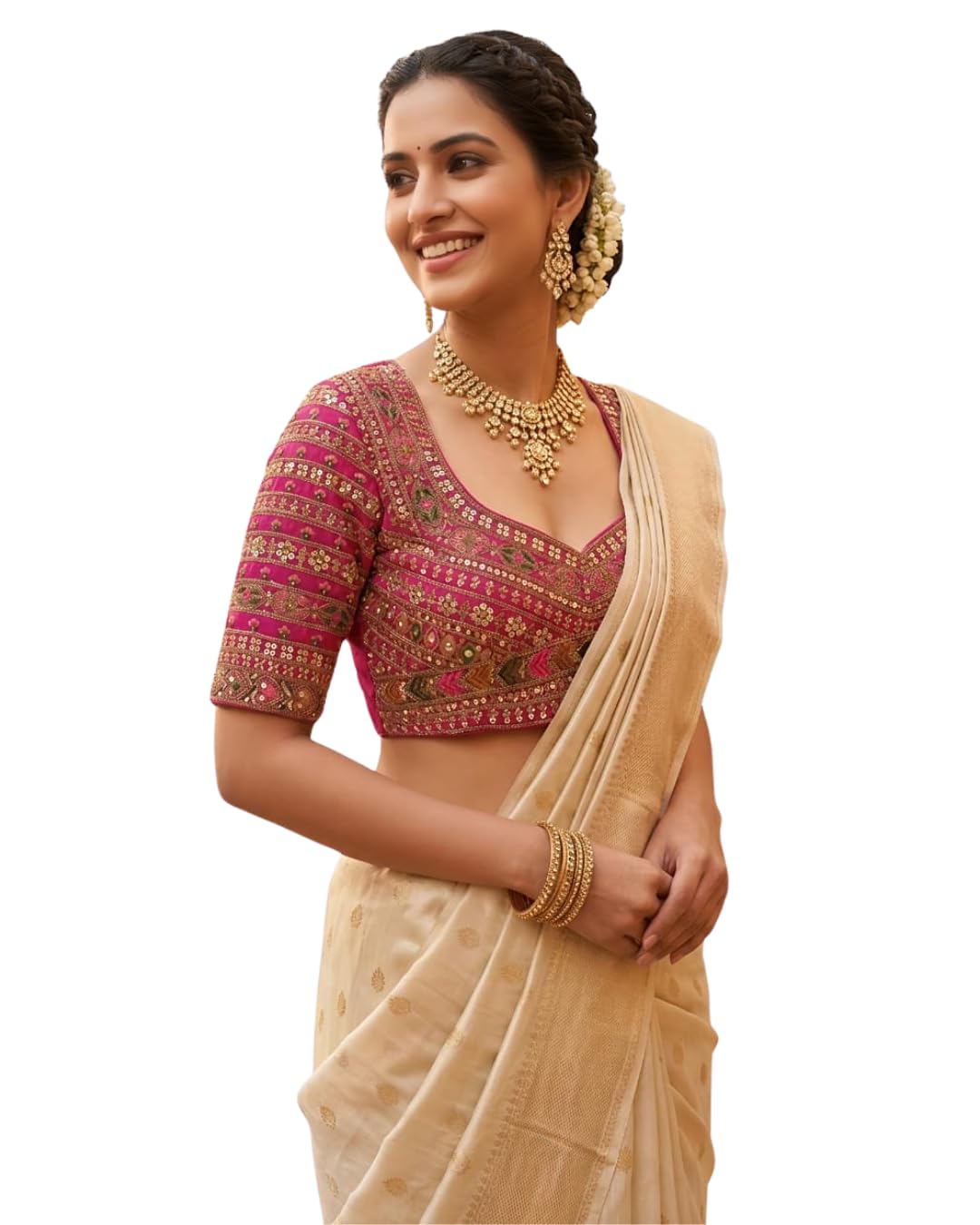 Women's Readymade Heavy Embroidered Sweetheart Neck Saree Blouse | Rani Magenta Pink Sequin & Zardozi Work Designer Choli for Saree, Lehenga & Ethnic Wear-image-9