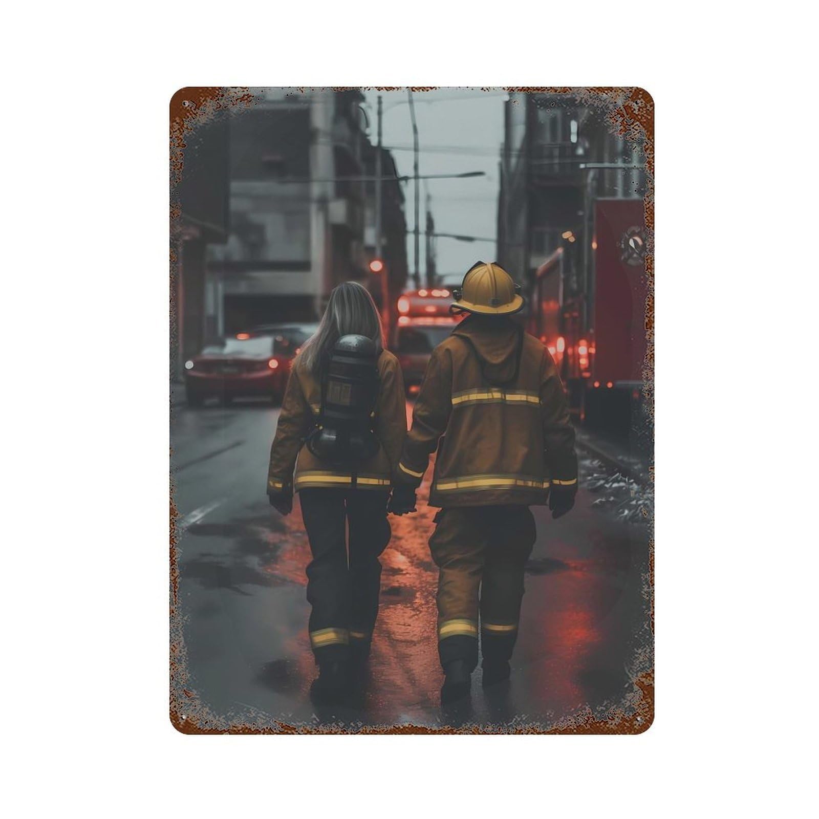 Firefighter Girlfriend 15.7"x11.8" Aged Metal Wall Plaque, Novelty Wall Decor for Shed, Workshop And Garage Wall Decor