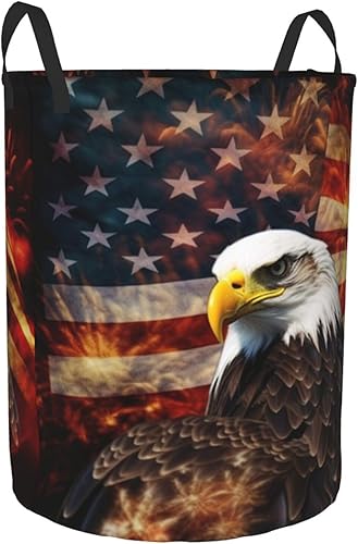 Miniatura 2 de American Flag Fire Eagle print Circular Hamper Waterproof Storage Bin Organizer Basket Laundry Hamper With Handles For Clothes Toys Medium