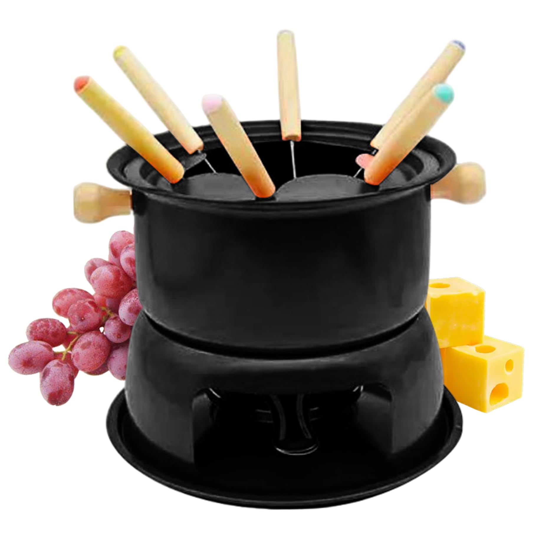 Juego de Fondue. Taza de Fondue de Chocolate de Acero al Carbono con 6 Tenedores. Taza para derretir Chocolate, Queso y Carne. para 6 Personas.