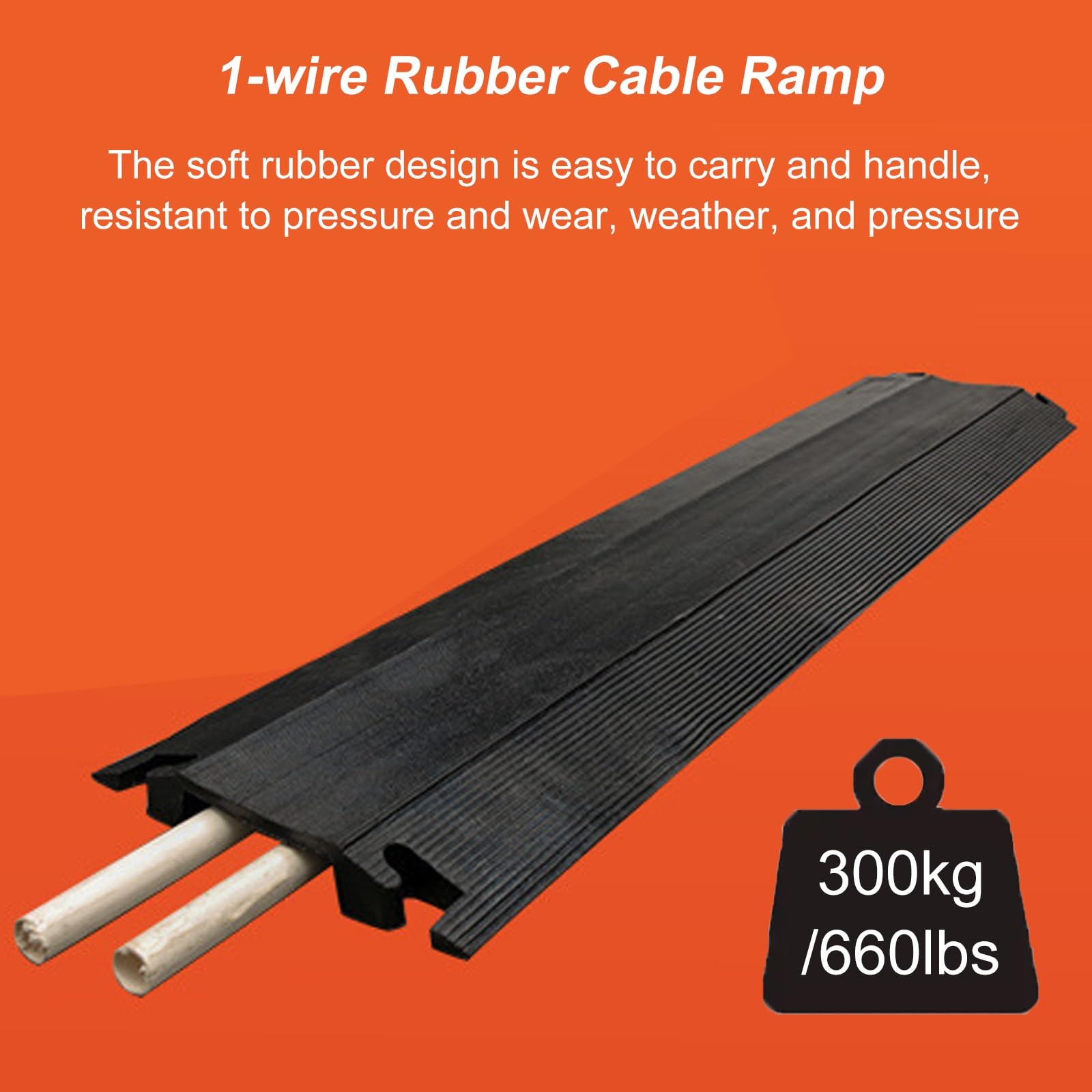 Canaleta Cables Suelo de 1 Canal, Protector Cable de Goma para Pasar Sobre Ellos, Rampas para Coches Modular Antideslizante Negra de 1000 Mm, Soporta 300 Kg para Mangueras(1000x220x30mm/39x9x1.2in)