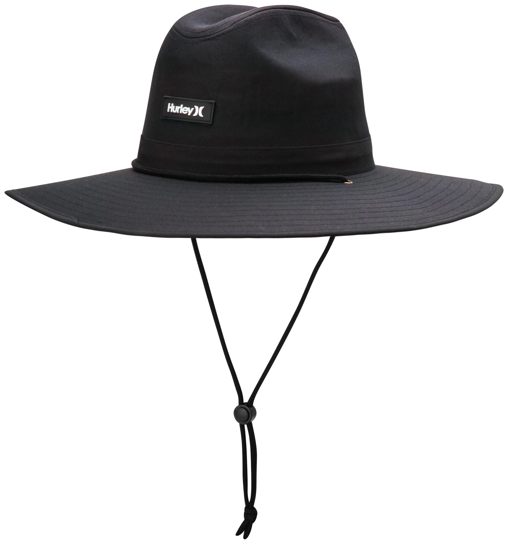 Hurley Men's Sun Hat - Wide-Brim Tropical Print Lifeguard and Summer Beach Hat for Men with Chin Strap, Size One Size, Black