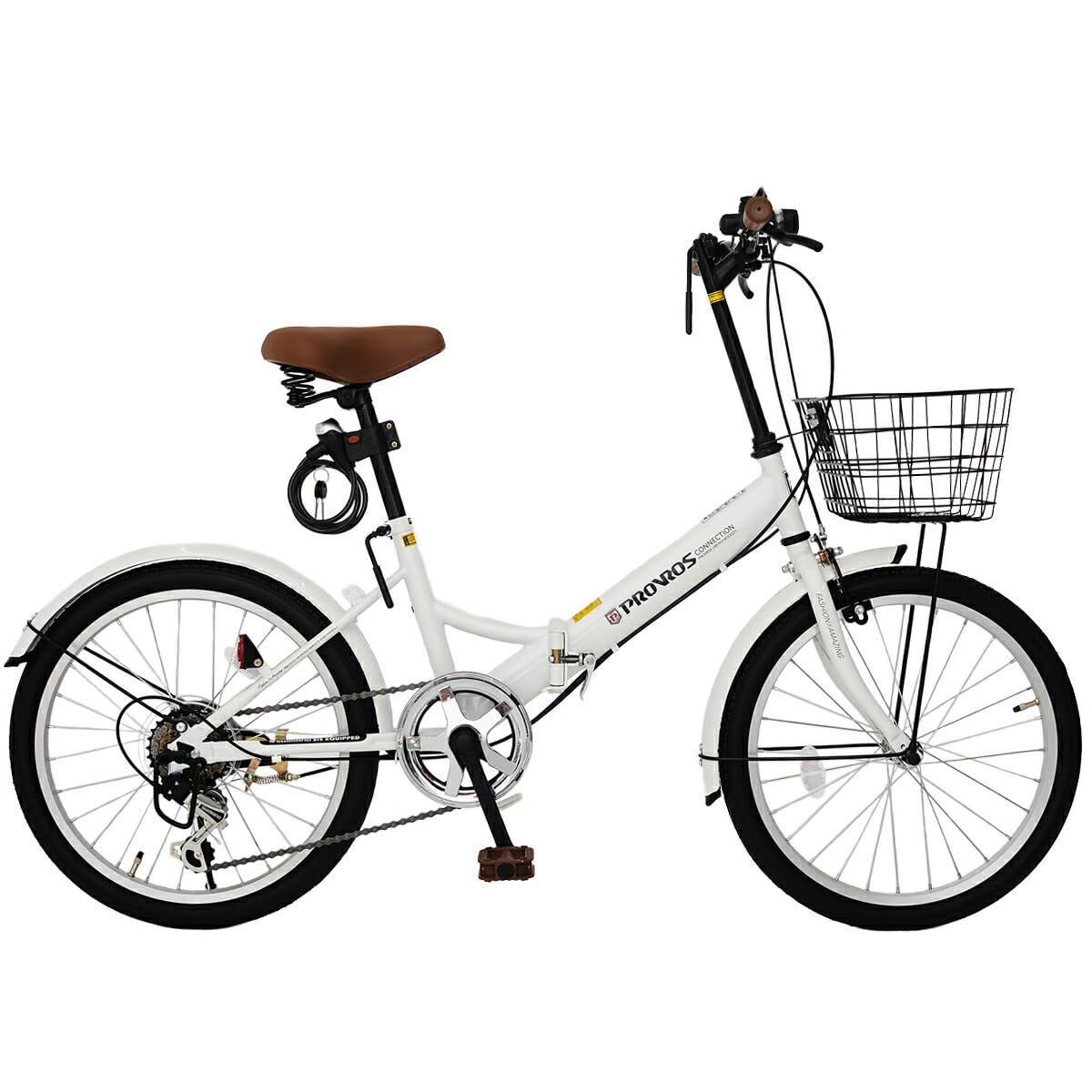 PROVROS P-206 Folding Bicycle, 20 Inches, Shimano 6 Stage Gear, Basket with Wire Lock, Light, For Work or School, Street Riding, Folding, Bicycle