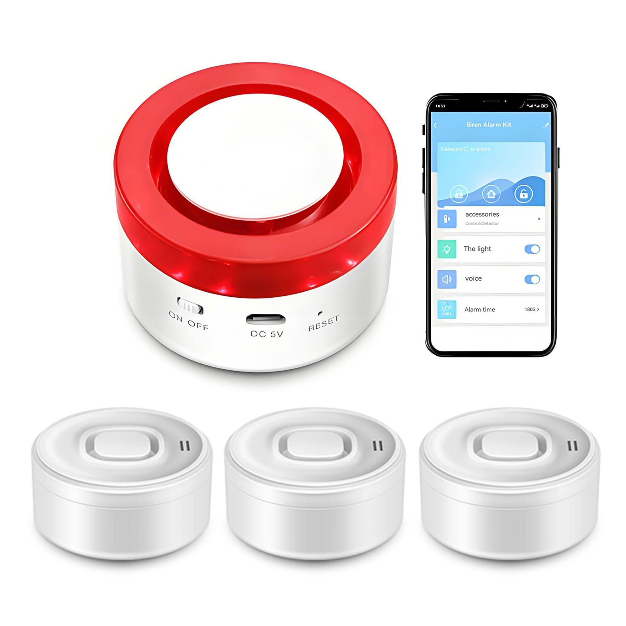 Détecteur de fuite d'eau Wi-Fi : alarme intelligente pour la maison avec notification d'application, 1 station de base 2,4 GHz + 3 capteurs d'eau, alarme d'eau 100 dB pour cave, cuisine, salle de bain