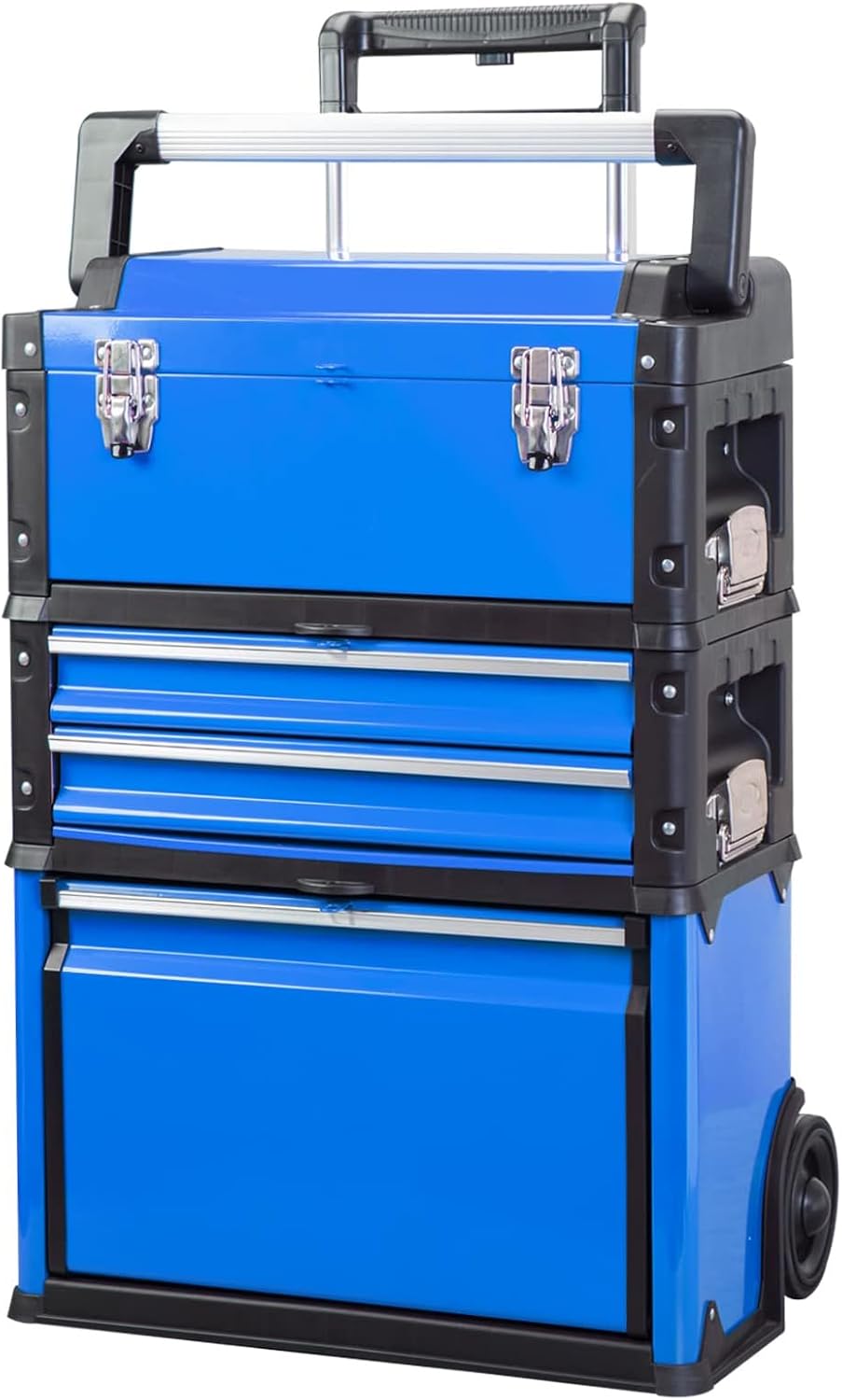Stackable Rolling Tool Box Portable Metal Toolbox Organizer with Wheels and 2 Drawers Separate Rolling Upright Trolley Tool Chest for Garage or Workshop, Red